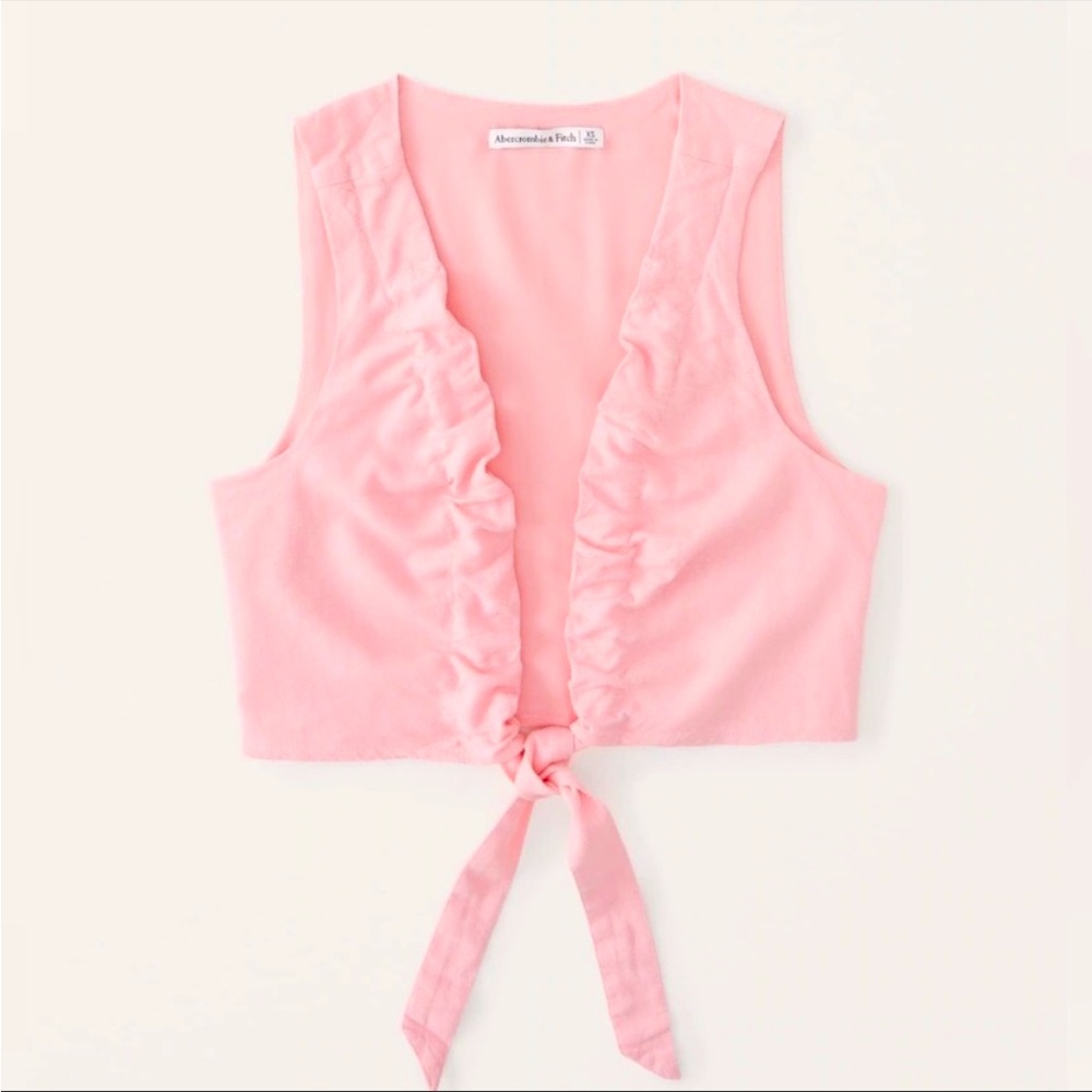 Abercrombie and Fitch PinkCropped Tie-Front Linen-Blend Top